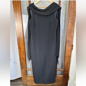 Talbots Black 100% Pure Silk Maxi Dress 10 Shawl Neck Sleeveless VTG Witchy Goth